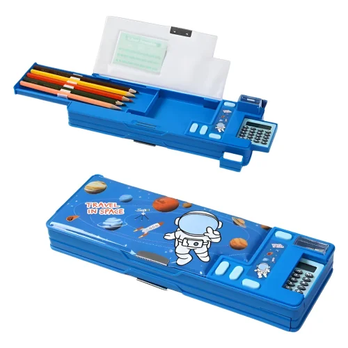 Cartuchera Doble Estuche Multifunción Calculadora Sacapuntas