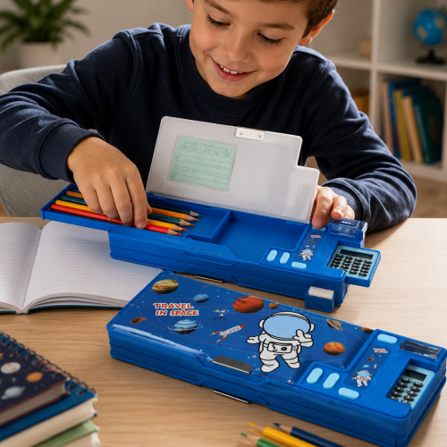 Cartuchera Doble Estuche Multifunción Calculadora Sacapuntas