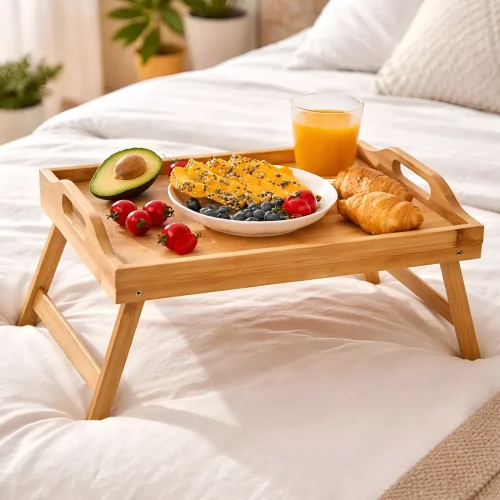 Mesa Bandeja Para Desayuno De Bambú Plegable 50x30cm