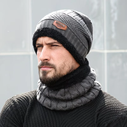 Set Invierno Hombre Gorro Y Cuello Con Corderito