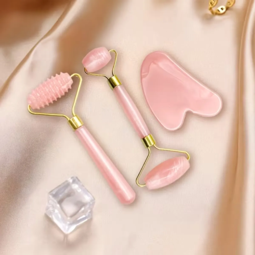Set Facial 3 Piezas Rodillo Y Gua Sha De Cuarzo Skin Care