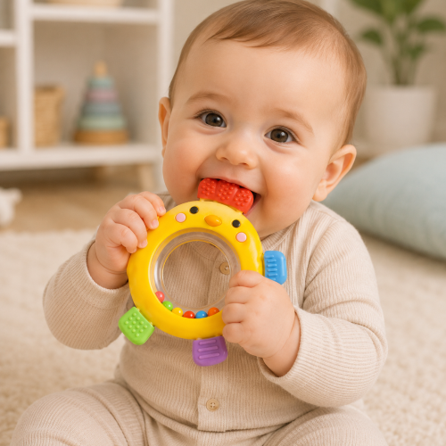 Mordillo Sonajero Sensorial Forma Pollito Para Bebé