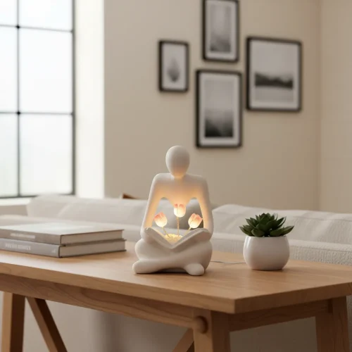 Lámpara Velador Led Decorativa Figura Leyendo Tulipanes