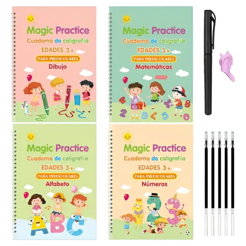 Set De 4 Cuadernos De Escritura Caligrafía Con Lapicera