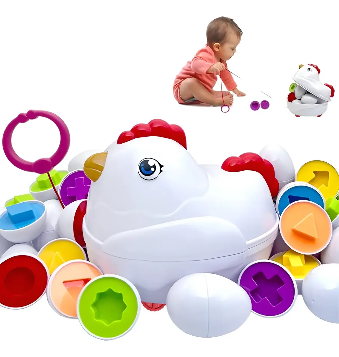 Juguete Educativo de Encastre Sensorial Gallina Con Huevos
