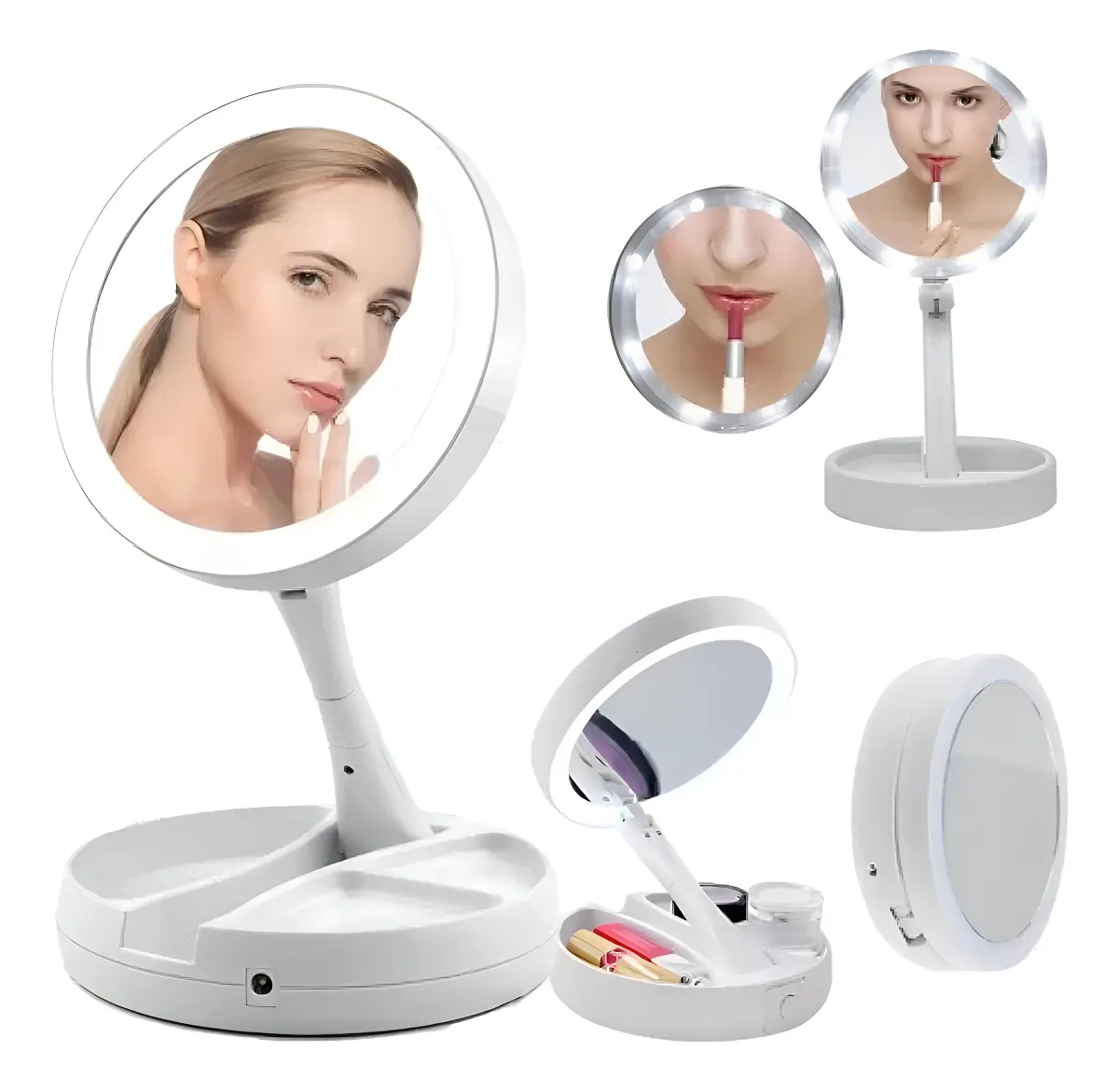 Espejo Redondo Con Luz LED Para Maquillaje Aumento 10x