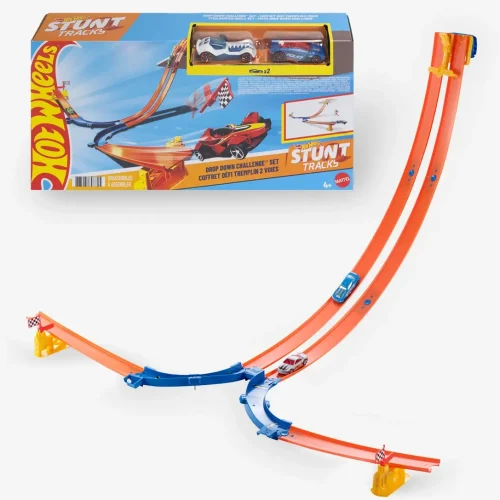 Pista Hot Wheels Stunt Tracks Drop Down Challenge + 2 Autos