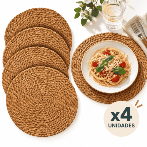 Set X4 Individuales Redondos De Yute Natural 30cm