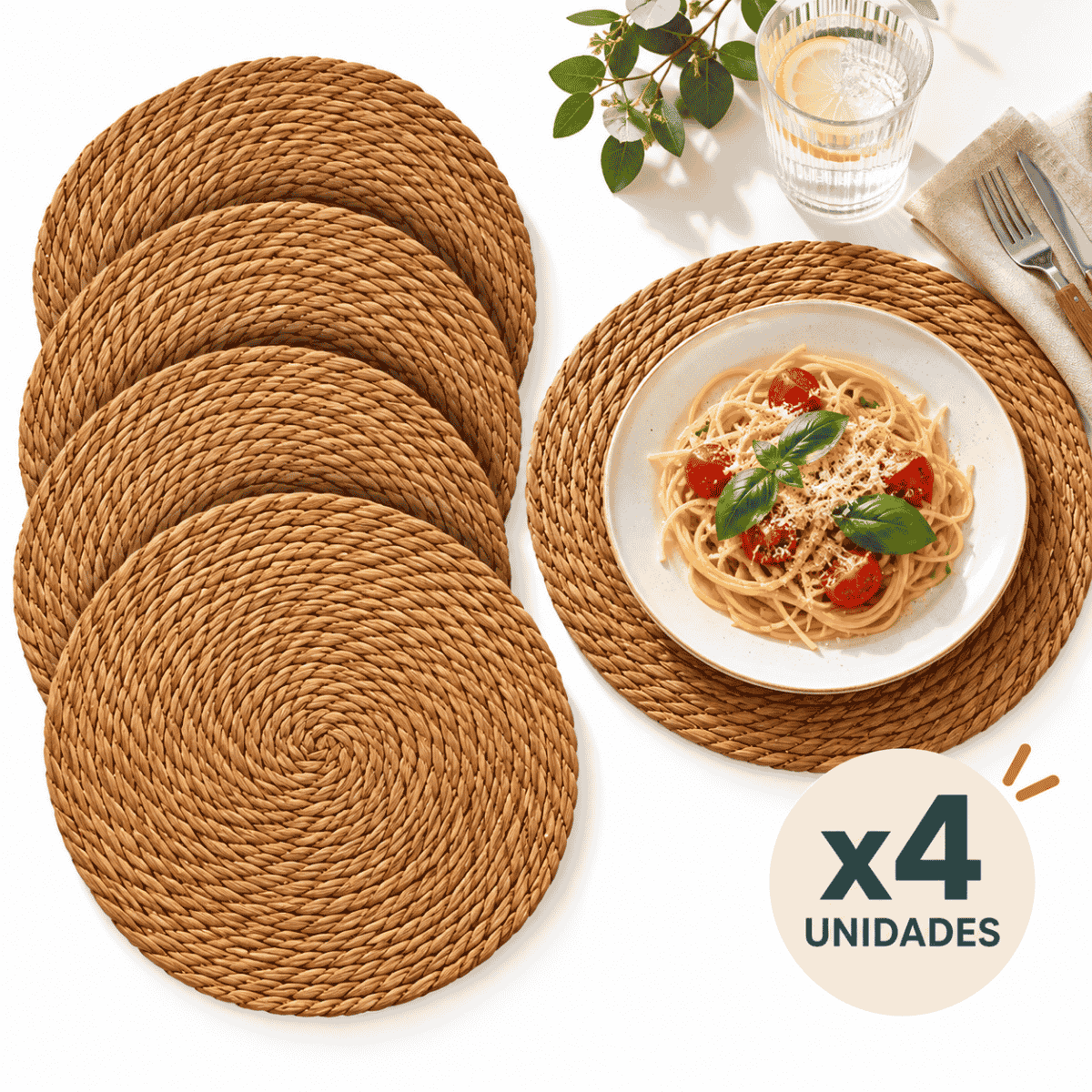 Set X4 Individuales Redondos De Yute Natural 30cm