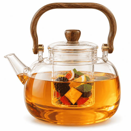 Tetera De Vidrio Con Infusor Y Mango De Madera 1 Litro