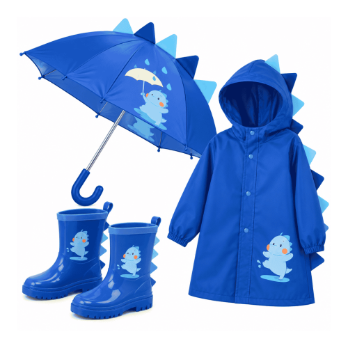 Conjunto Pilot Infantil Con Botas Y Paraguas Dinosaurio