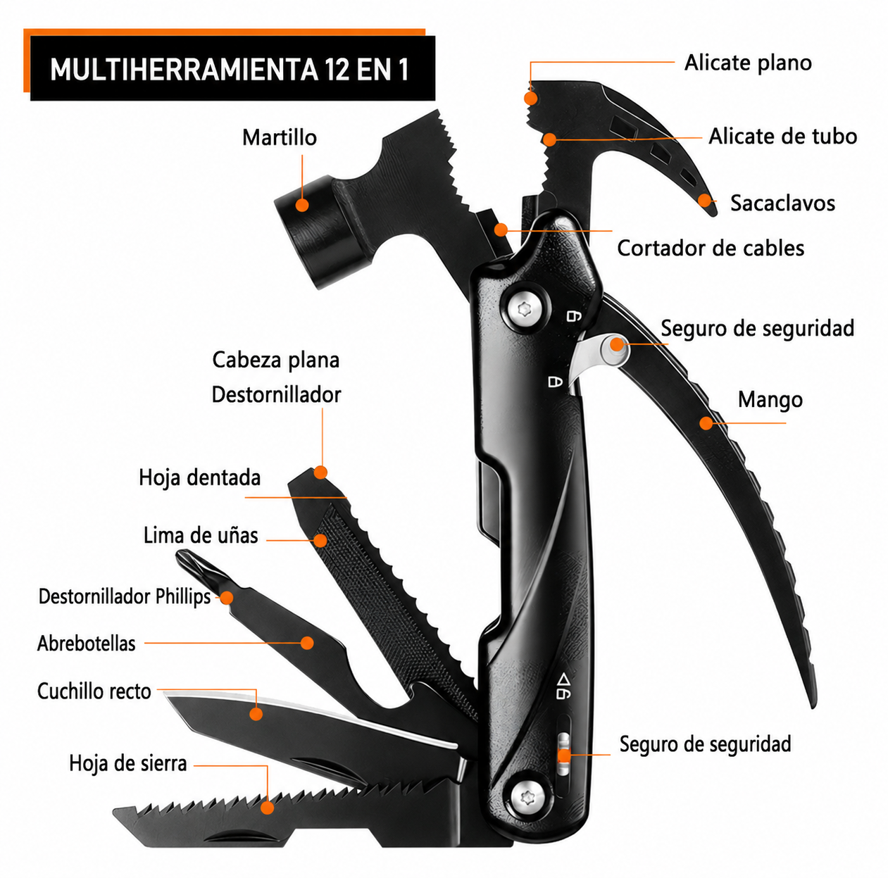 Martillo Multiherramienta Plegable Camping 12 en 1 - Imagen 3