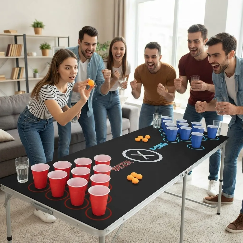 Juego Beer Pong Con Vasos Pelotas Y Alfombra Ping Pong - Imagen 2