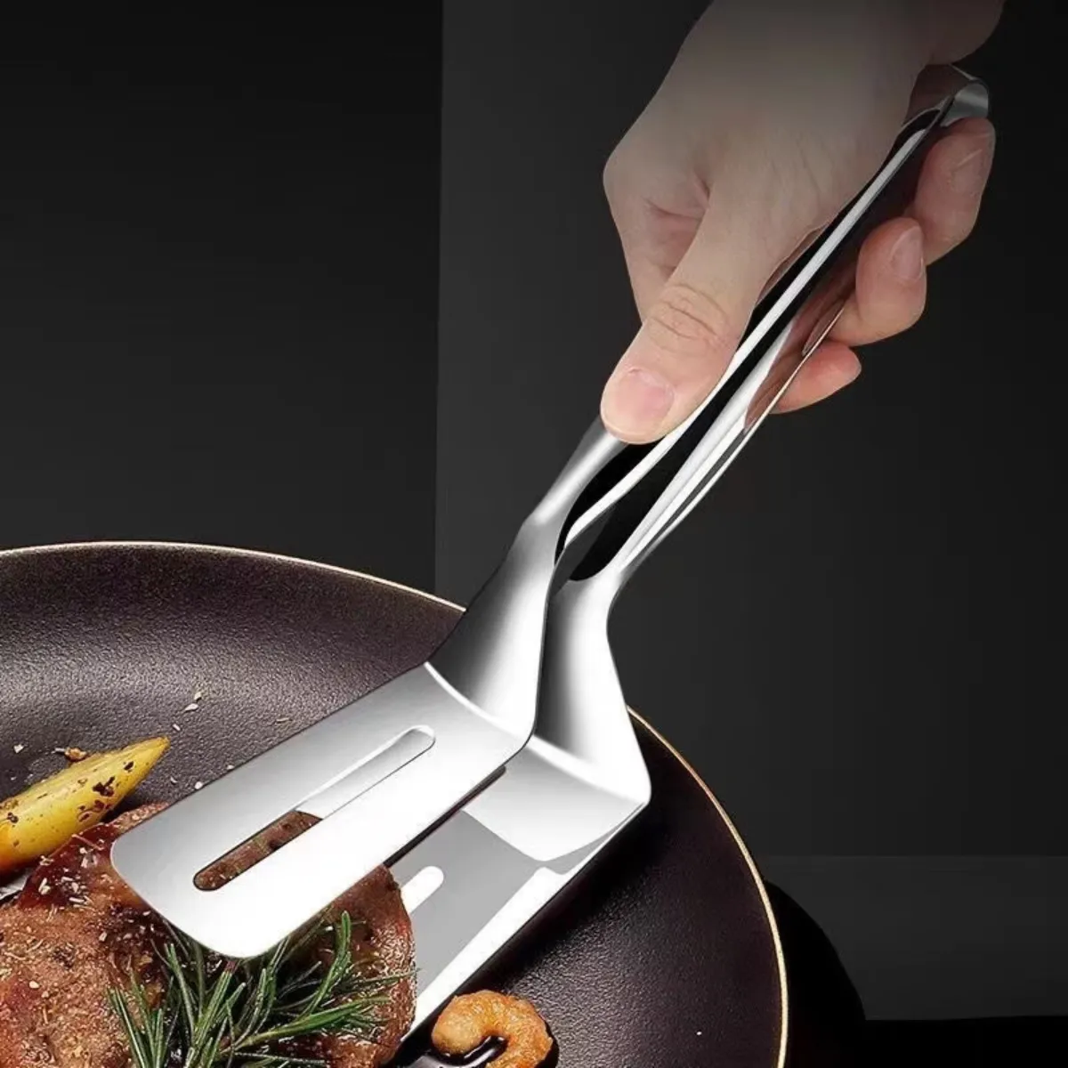 Pinza Espátula 2 En 1 Acero Inoxidable Para Cocina