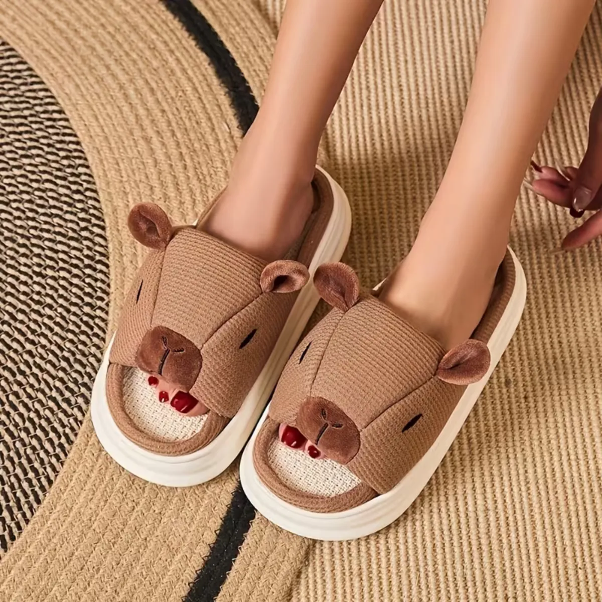 Pantuflas Capibara Carpincho Suela De Goma Adulto - Imagen 3