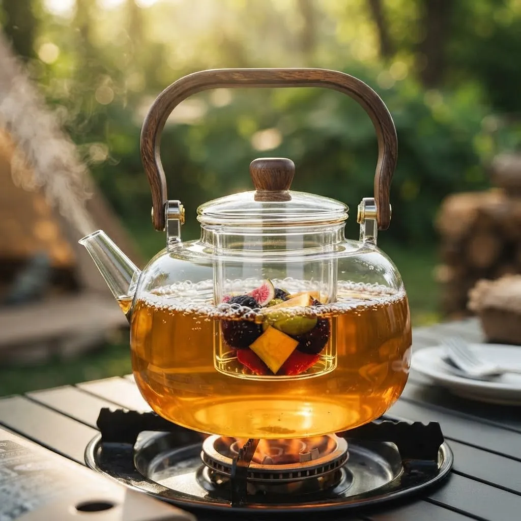 Tetera De Vidrio Con Infusor Y Mango De Madera 1 Litro - Imagen 2