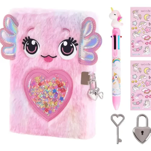 Diario Intimo Peluche Unicornio Con Candado Y Bolígrafo