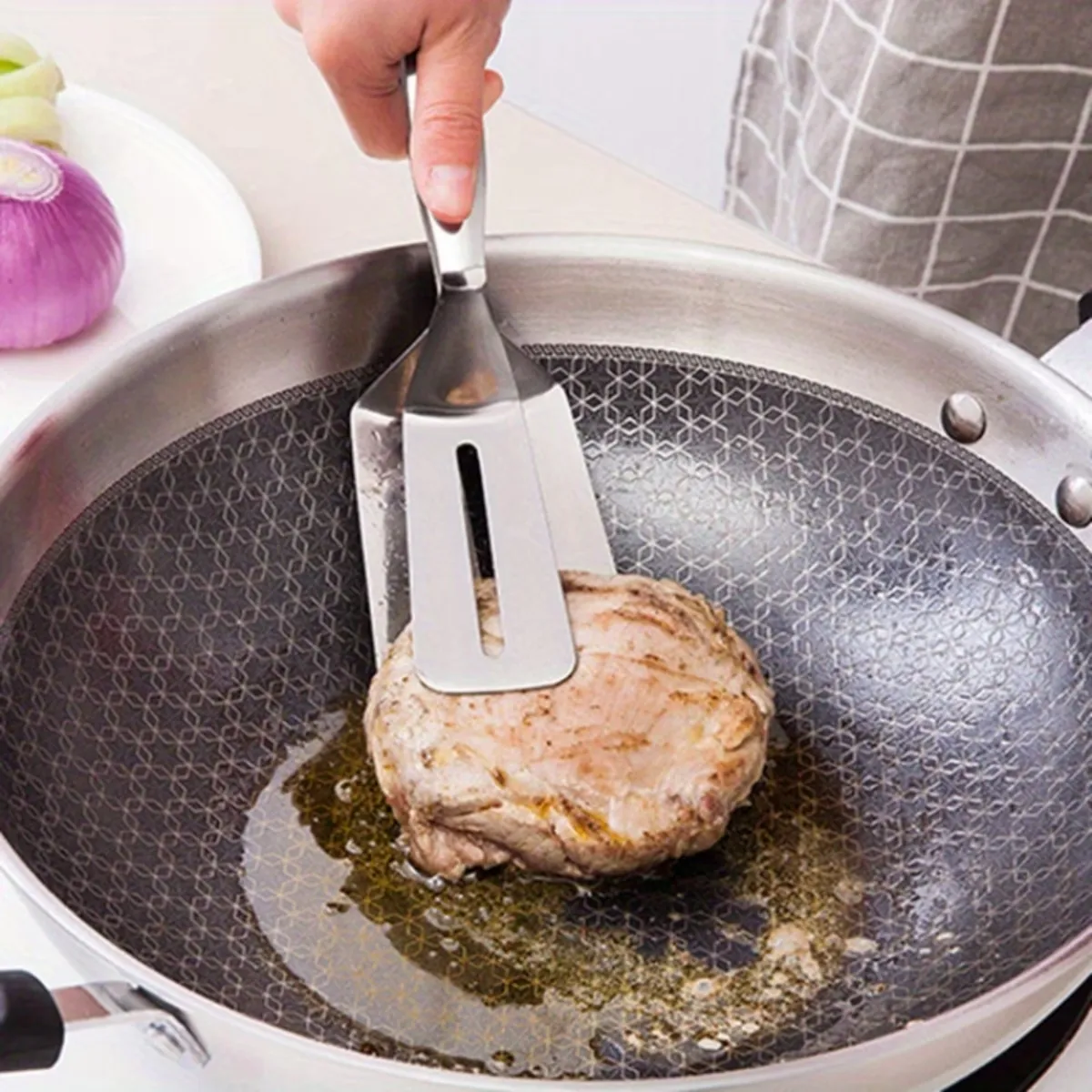 Pinza Espátula 2 En 1 Acero Inoxidable Para Cocina - Imagen 2