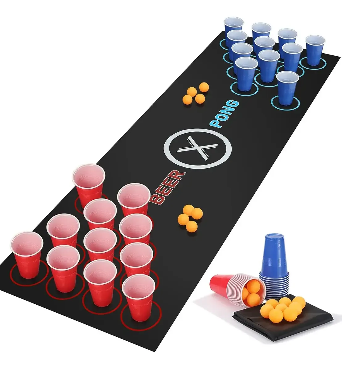 Juego Beer Pong Con Vasos Pelotas Y Alfombra Ping Pong