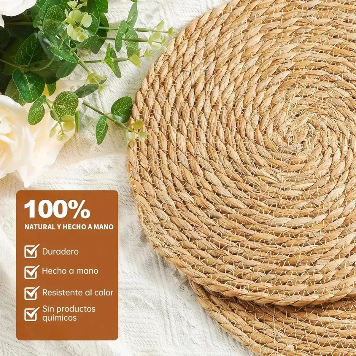 Set X4 Individuales Redondos De Yute Natural 30cm - Imagen 2