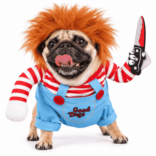 Disfraz Chucky Para Perro Con Peluca Y Cuchillo